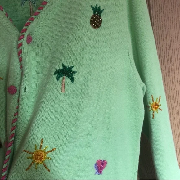 Lime Flamingo Embroidered Cardigan - Picture 6 of 8